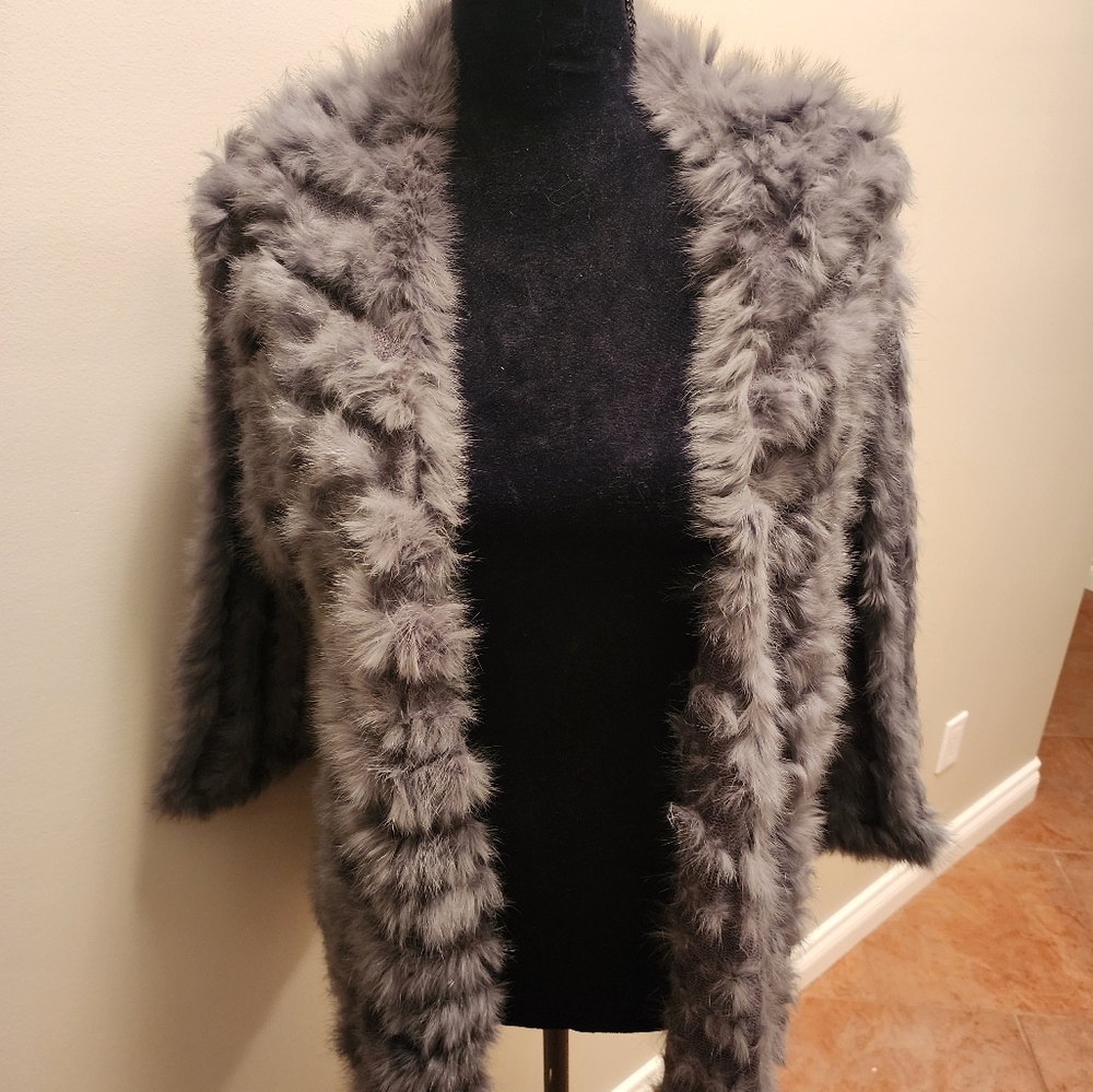 Luxurious Gray Rabbit Fur Women's Coat